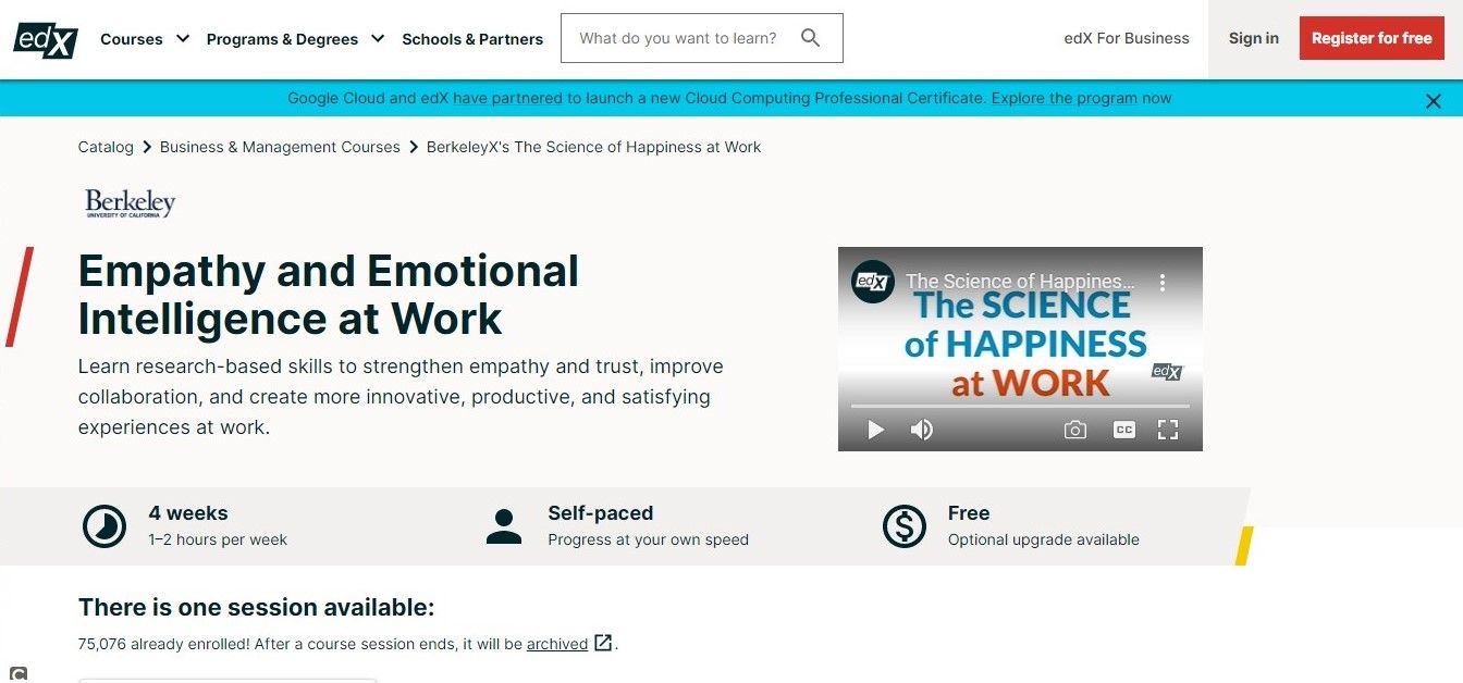 edX Empathy and Emotional Intelligence at Work Online Course Screenshot