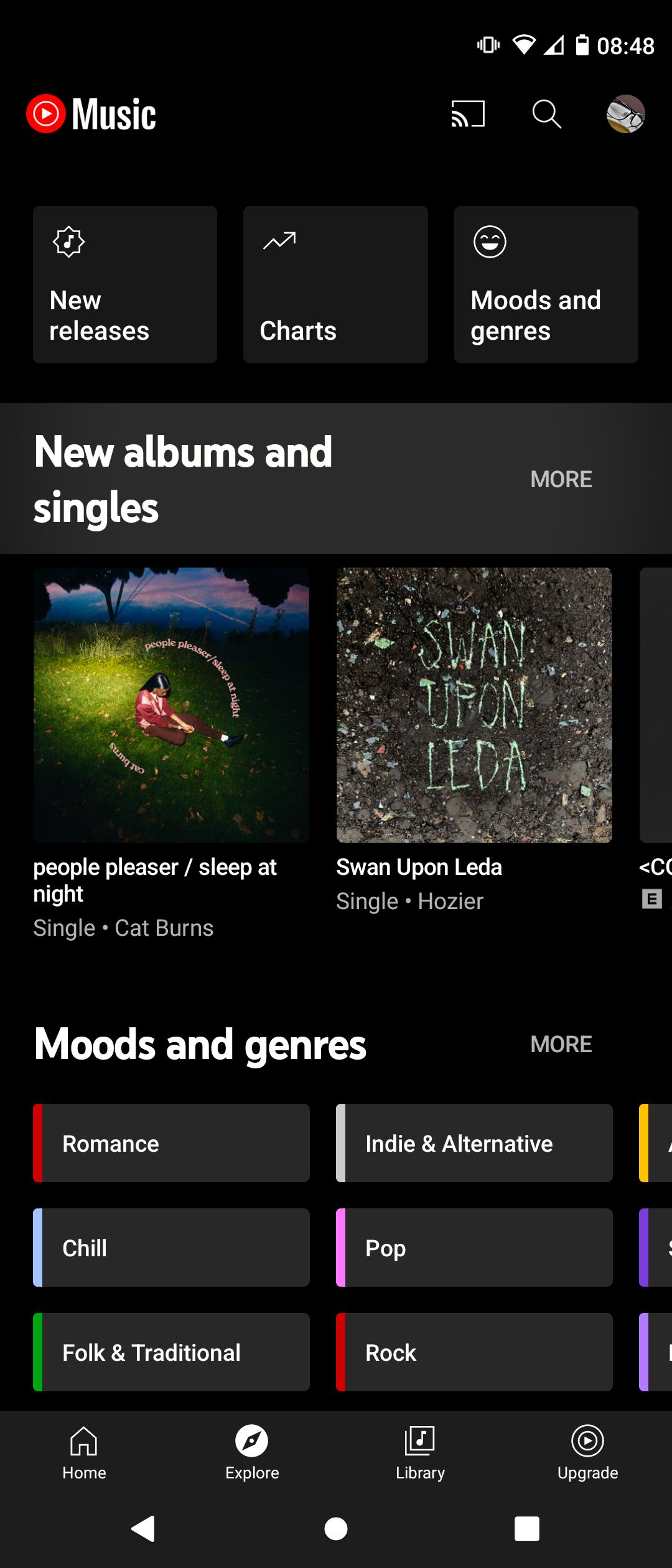Exploring Categories on YouTube Music Android App