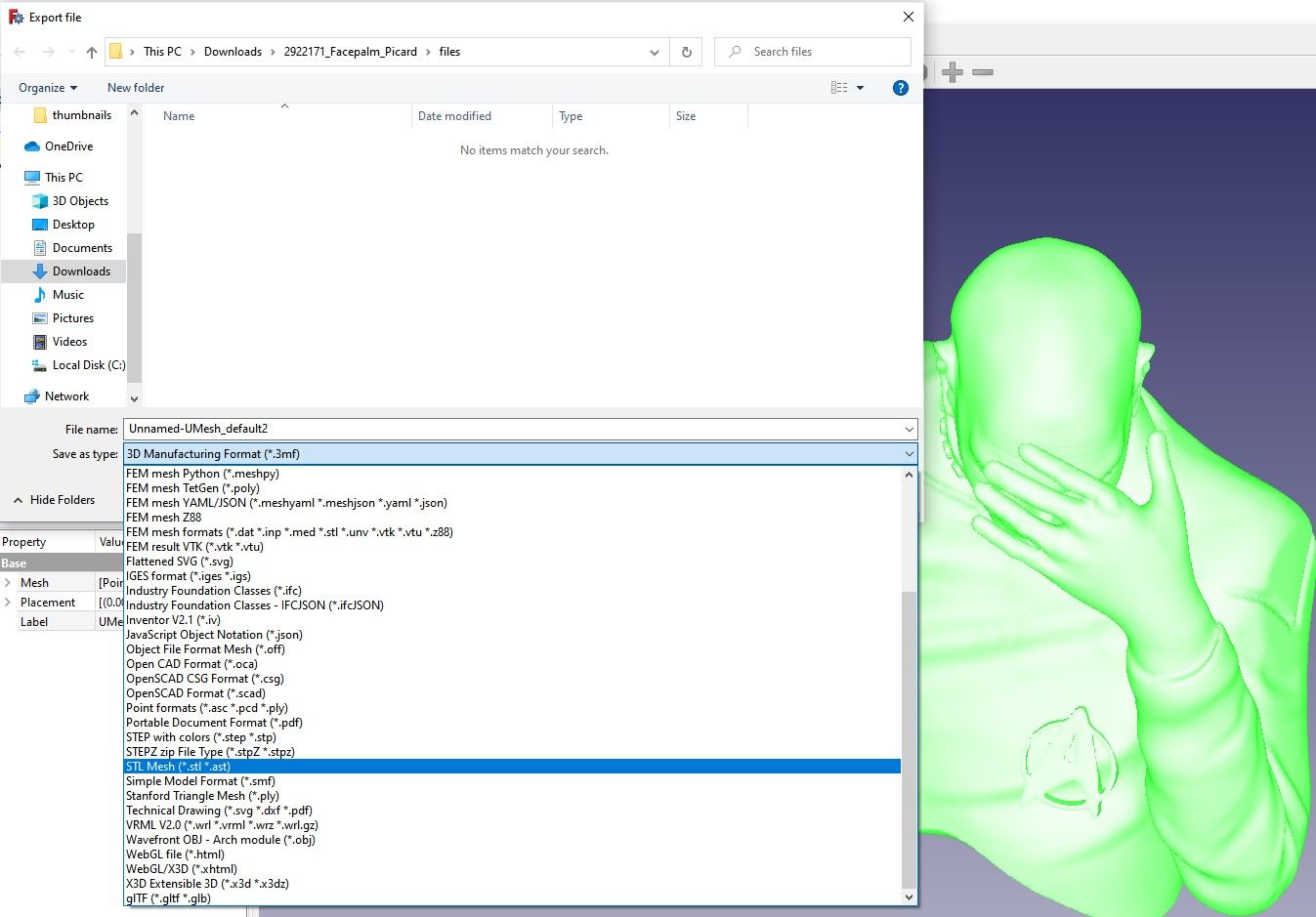 An option to export your model from FreeCAD