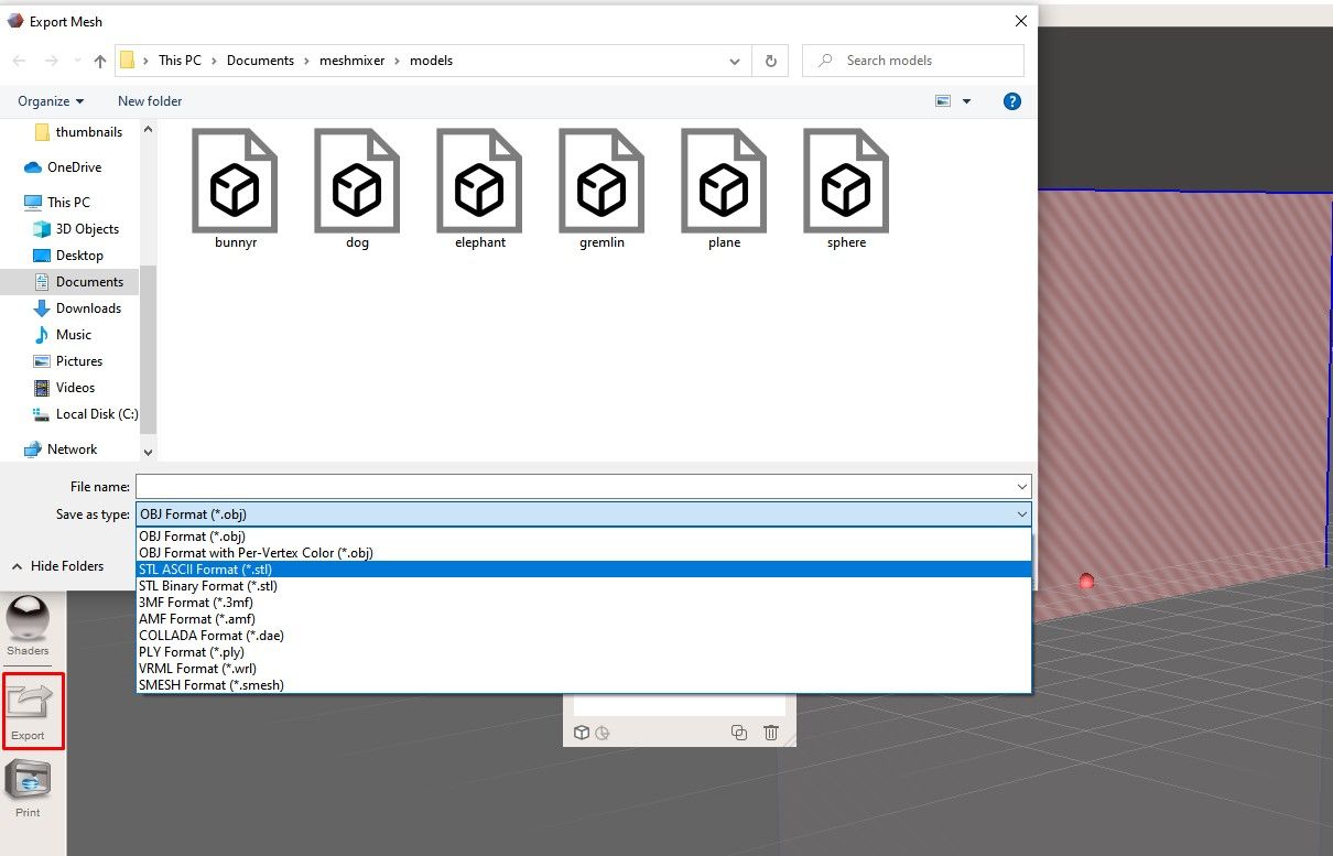An option to export your designs from Meshmixer