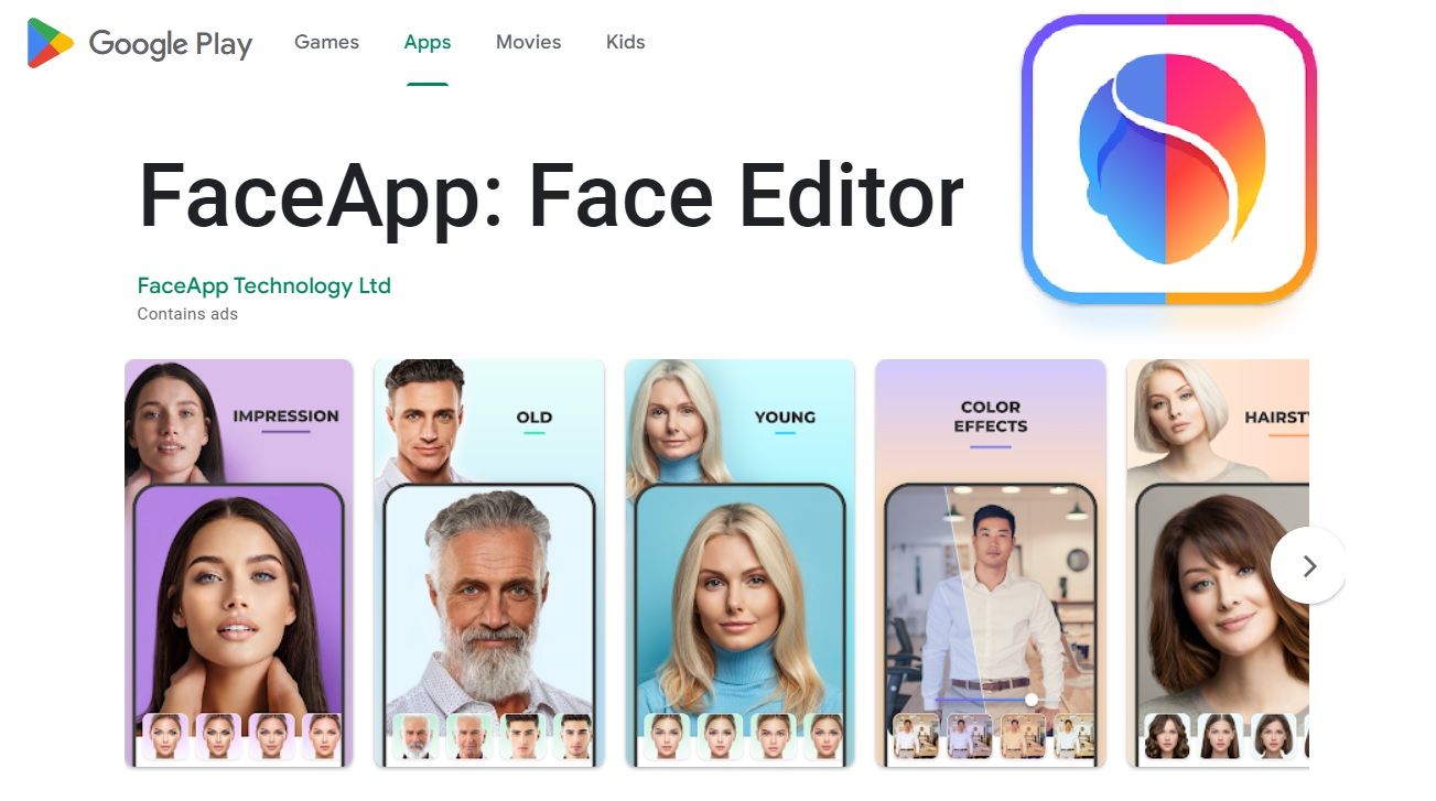 A screenshot of FaceApp in Google's Play store 