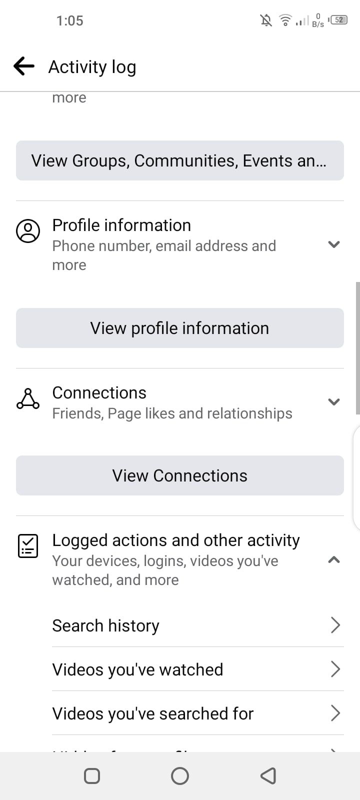 facebook app activity log
