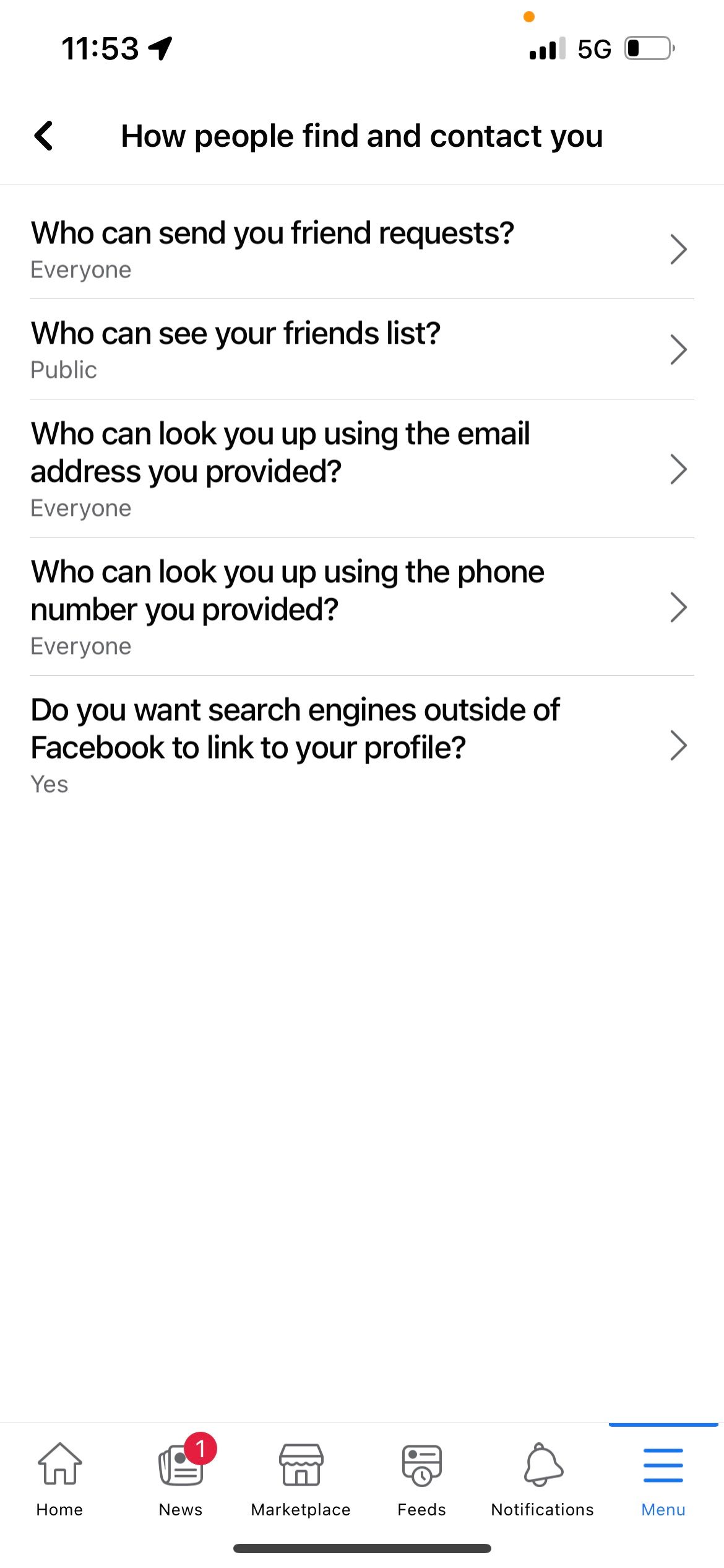 facebook how people find and contact you menu