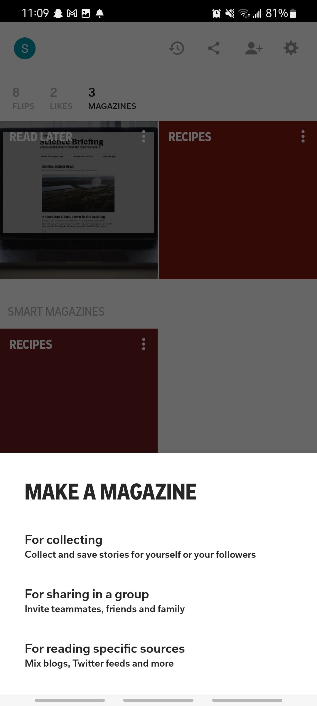 flipboard magazines for collecting, sharing in a group, or reading specific sources