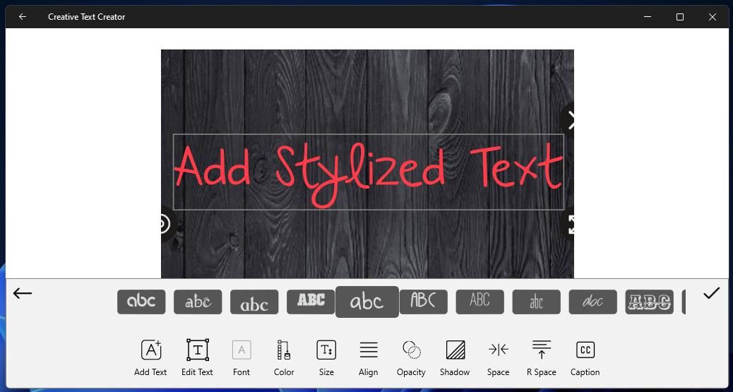 The font selection in Creative Text Creator