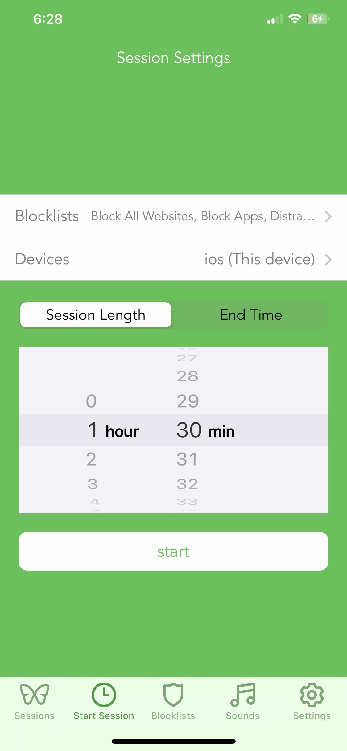 Setting session length on Freedom App for iPhone