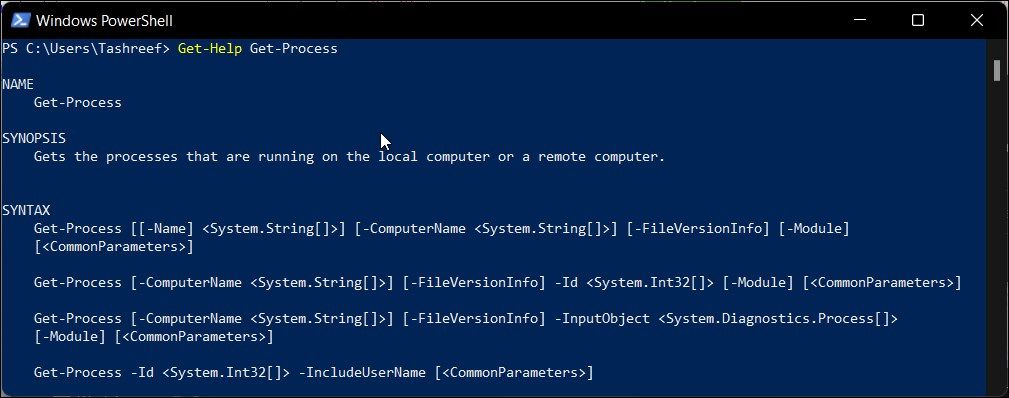 get help get process powershell command