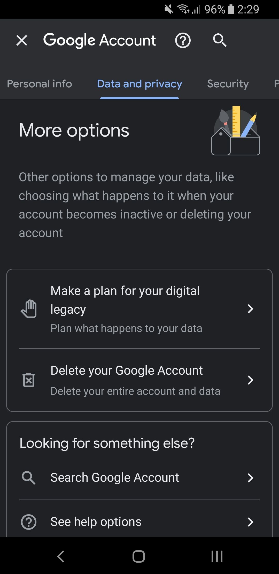 google account more options on android