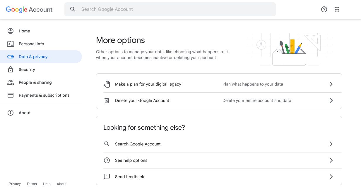 google account more options