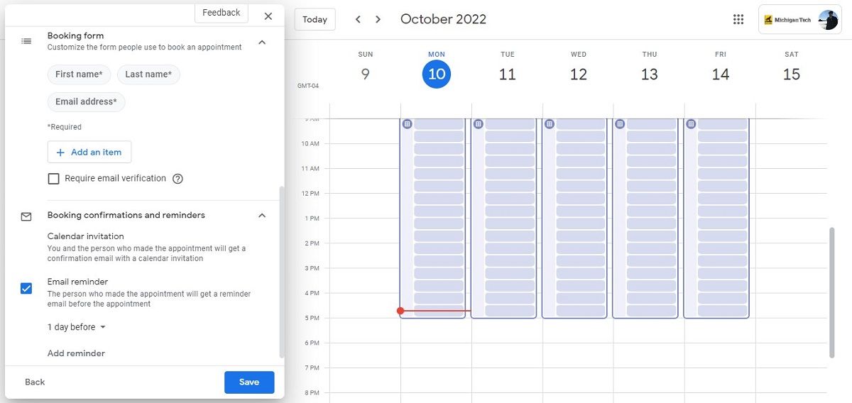 تنظیم یادآوری‌ها و فرم‌های رزرو در Google Calendar