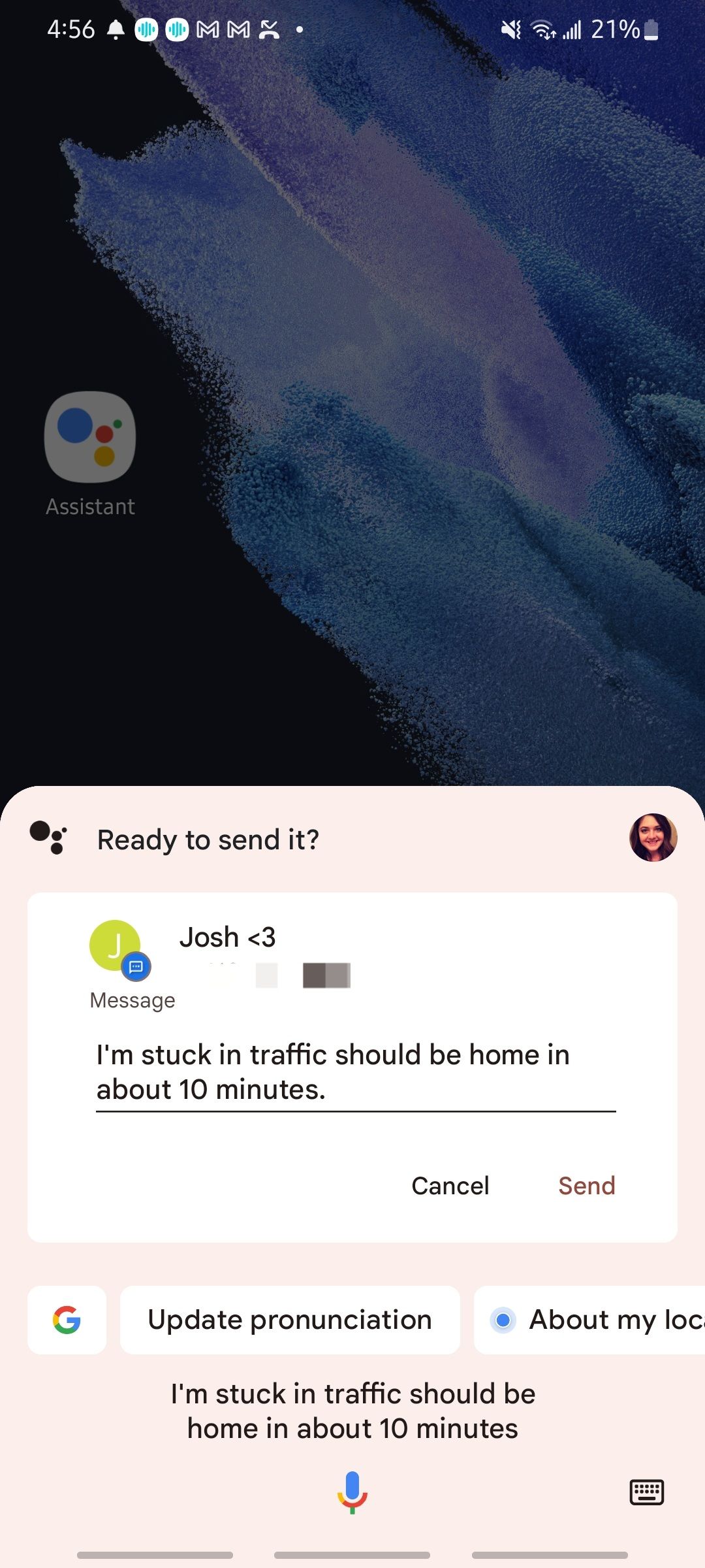 google assistant reading back a text message before sending it