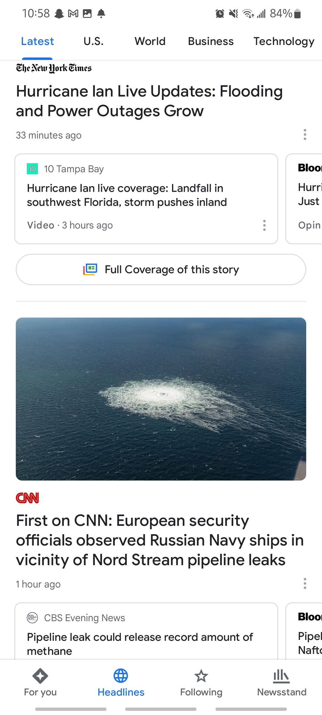 headlines tab in google news app