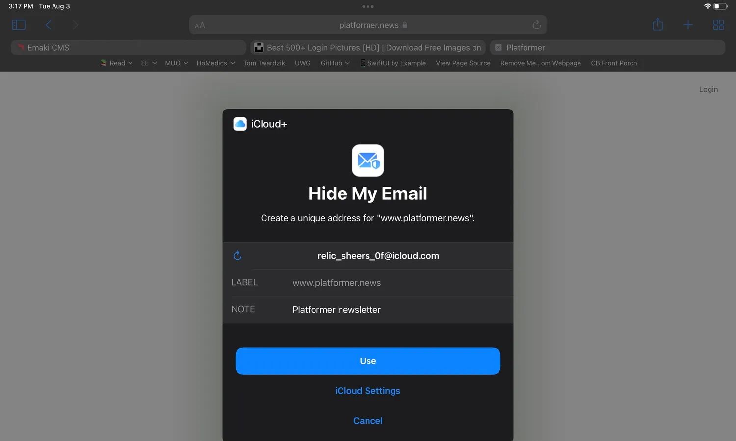 iCloud+ Hide My Email feature