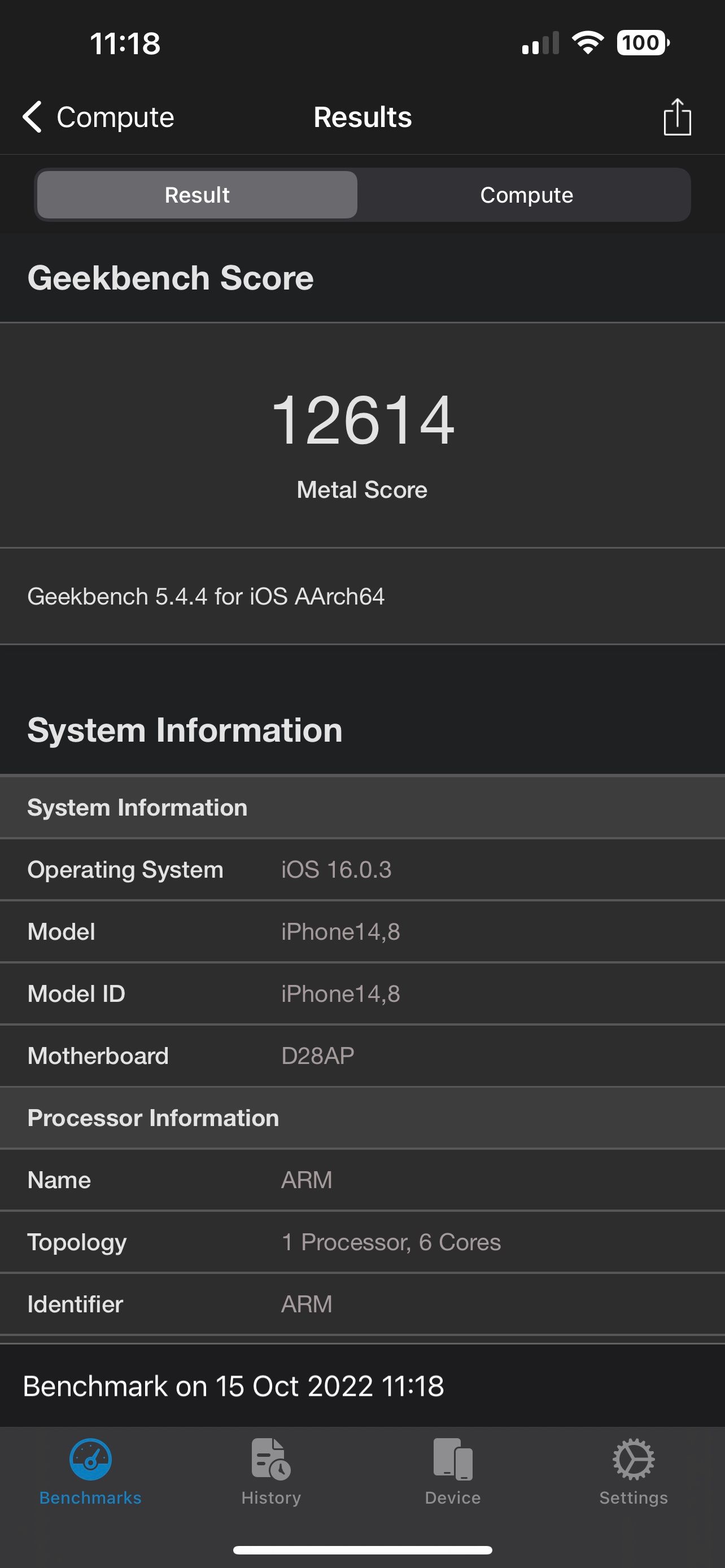 iPhone 14 Plus GPU Score