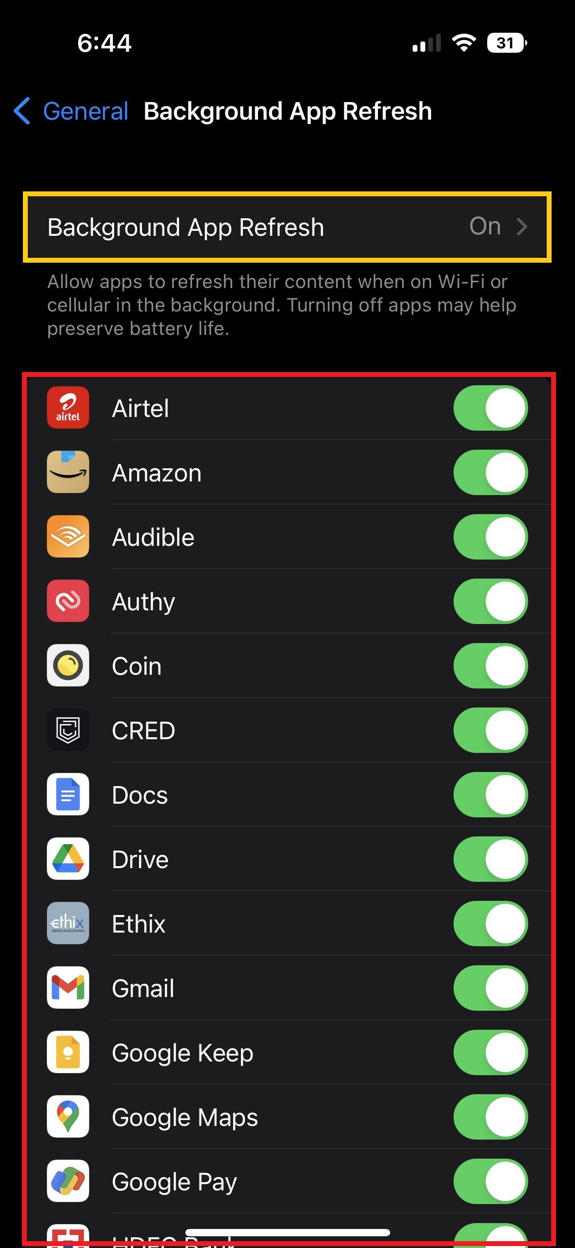 iPhone Background Activity App List