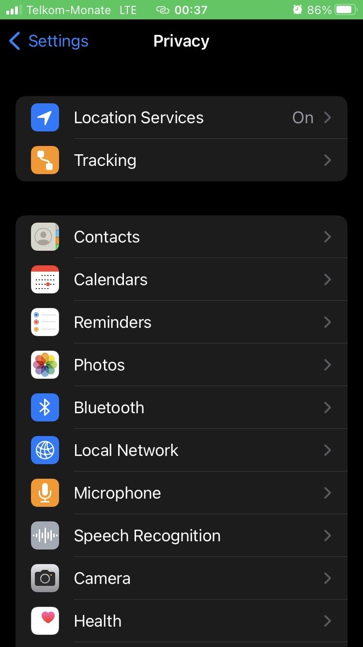 Location settings in iPhone
