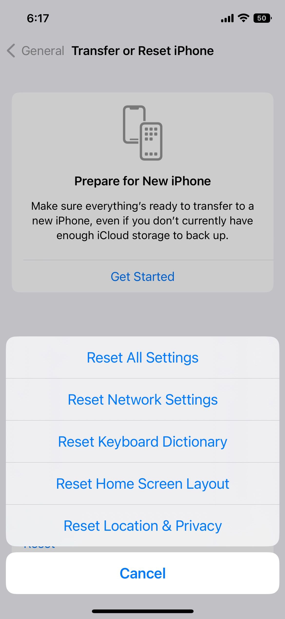 iPhone resetting options