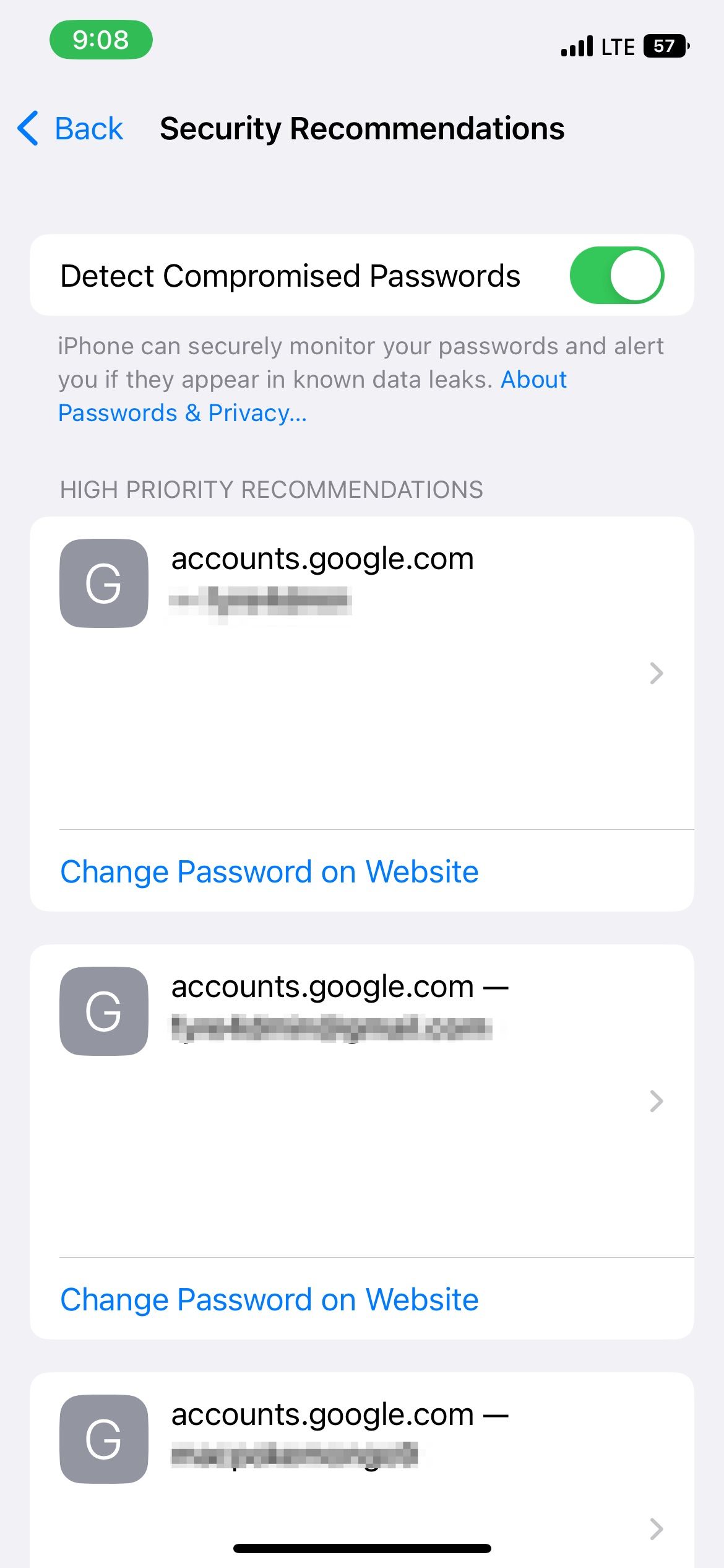 iCloud Keychain Security Recommendations on iPhone