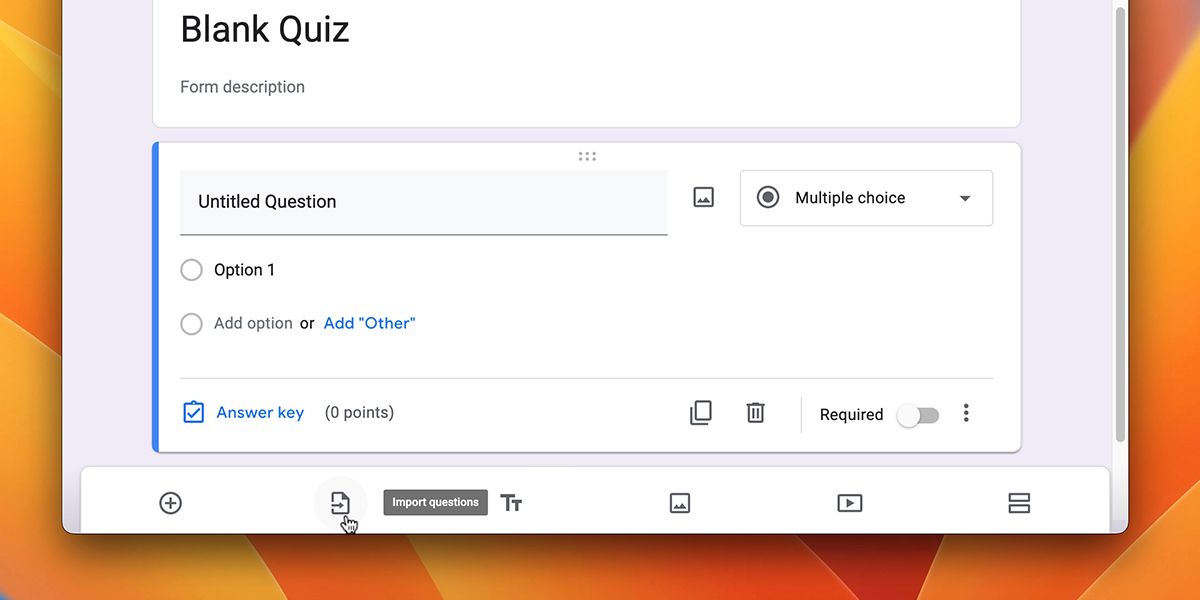 Import questions option in Google Classroom quiz