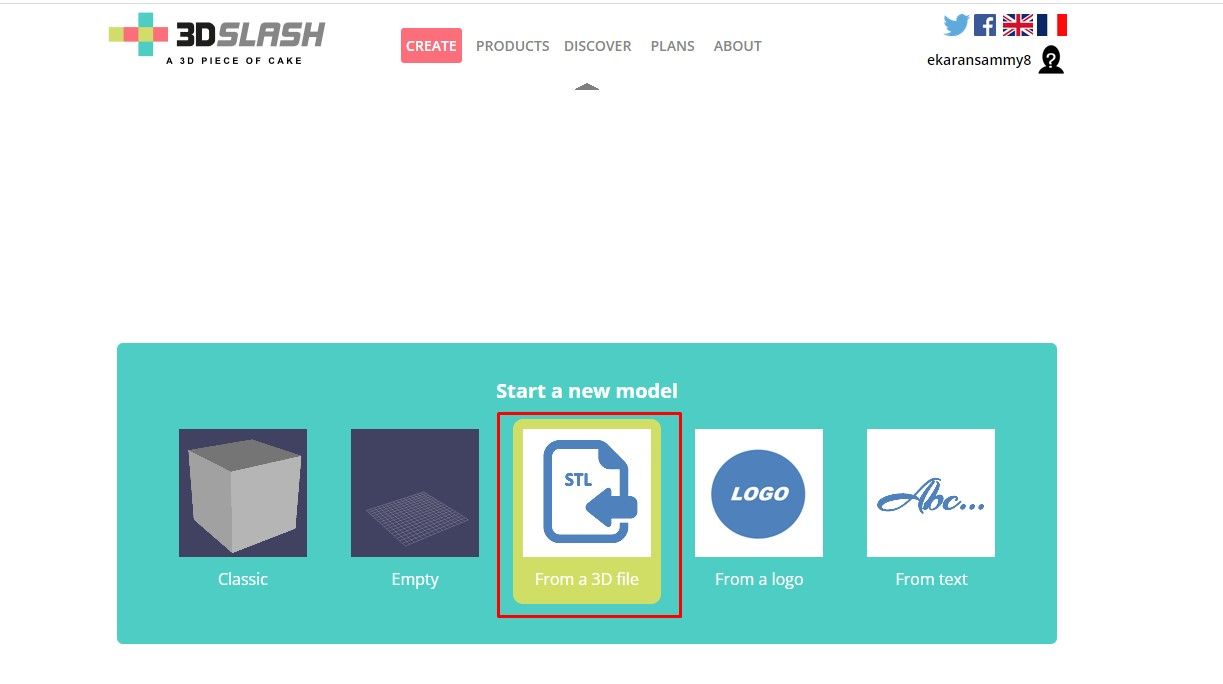 An option to import a 3D file to 3D Slash