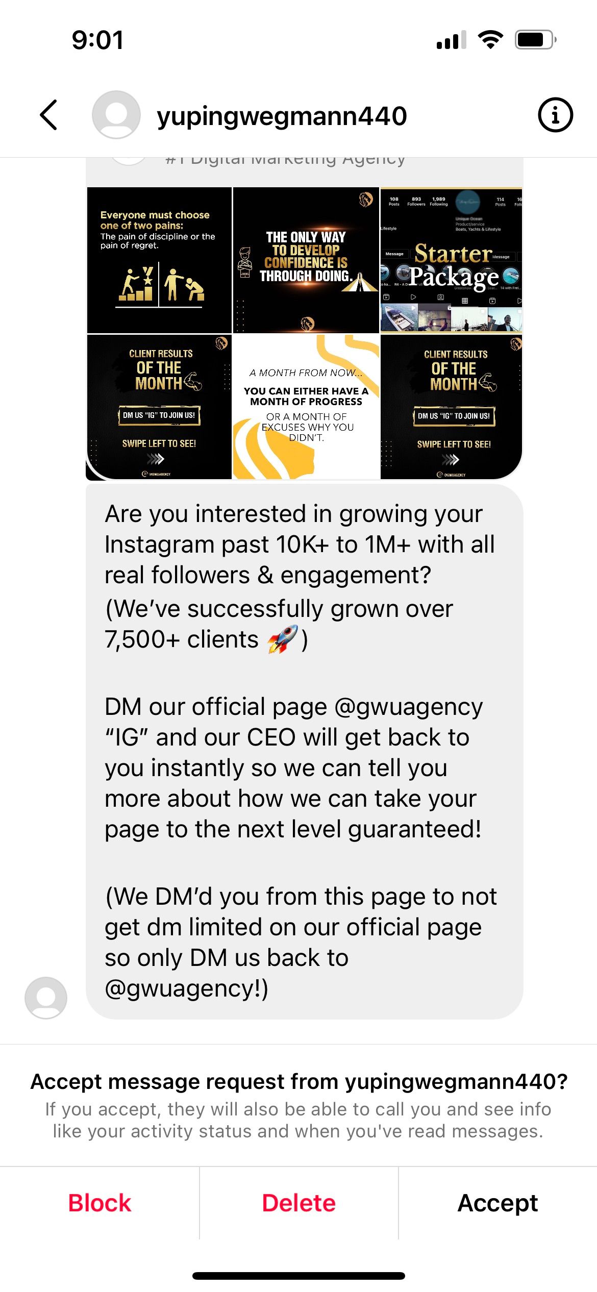 instagram DM from fake account brand manager