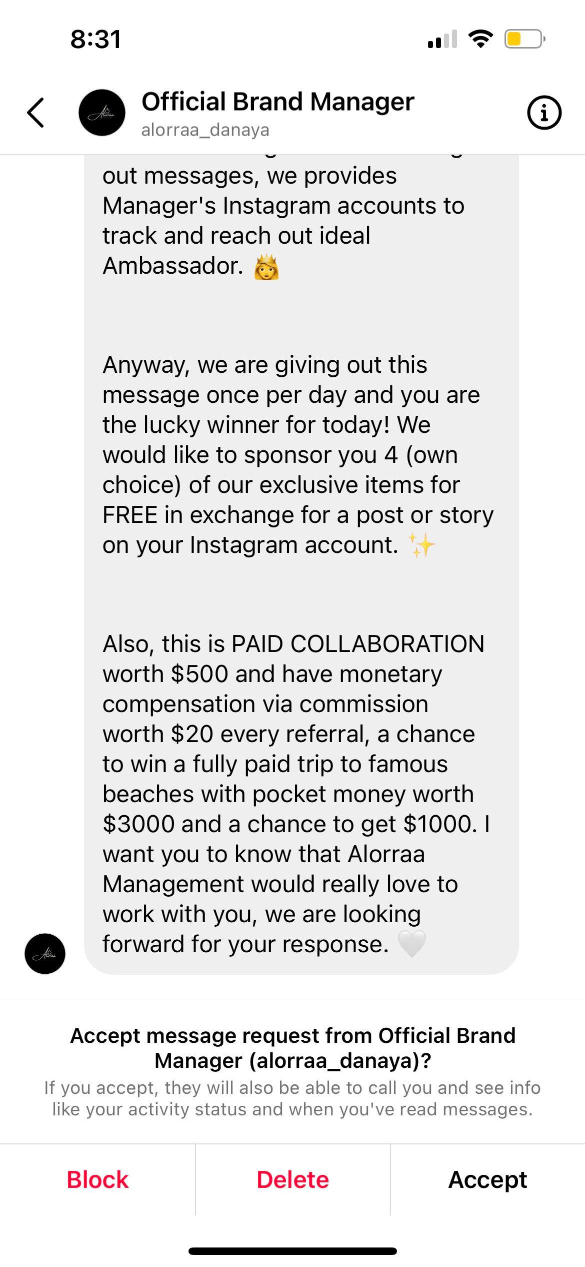 instagram DM from fake account