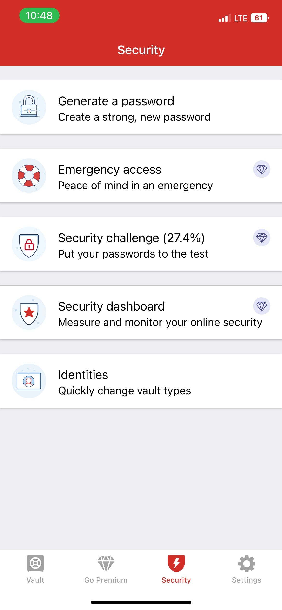 LastPass Security page showing security suggestions