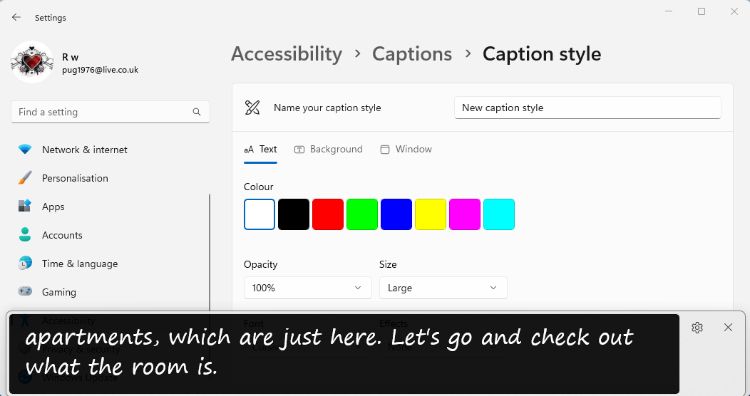 changing the style of live captions