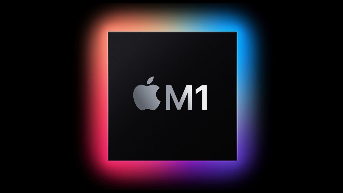 Apple M1 chip on a dark background