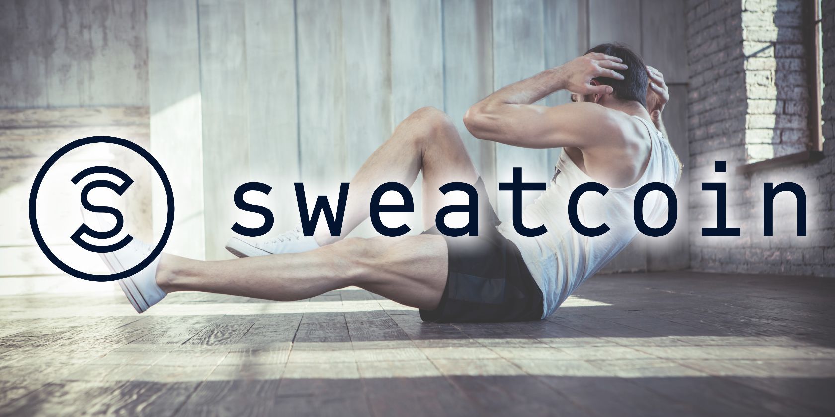 man excerising with sweatcoin logo feature