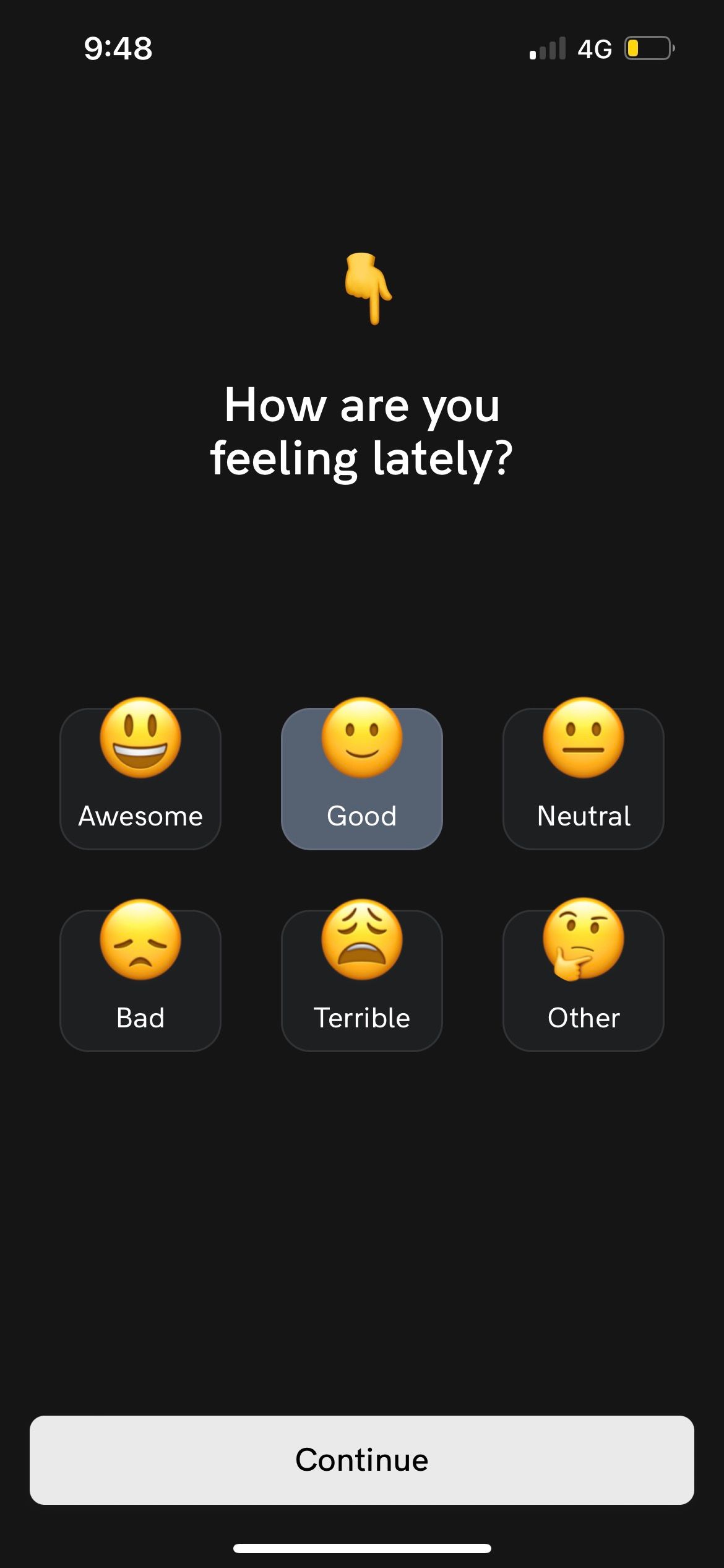select current feelings in motivation app  