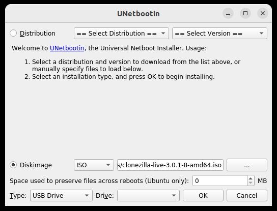 Create a bootable USB with Unetbootin