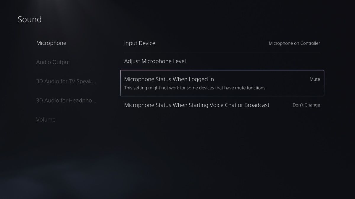 Screenshot showing how to mute the microphone on a PS5 controller