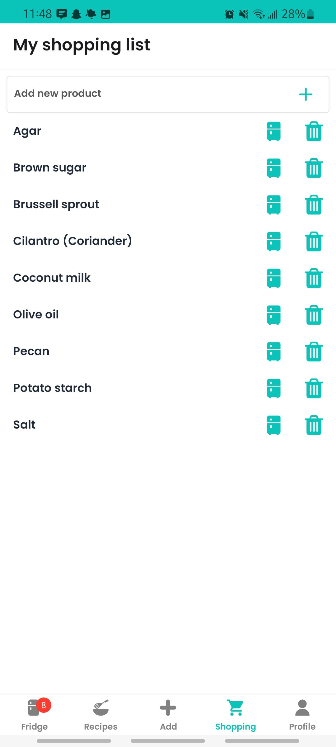my shopping list screen in emptymyfridge app