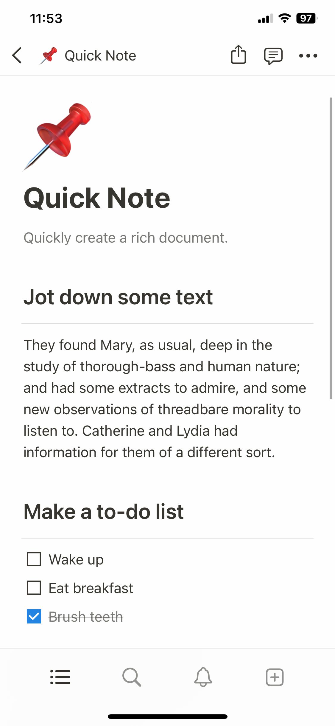 Quick note on Notion for iPhone