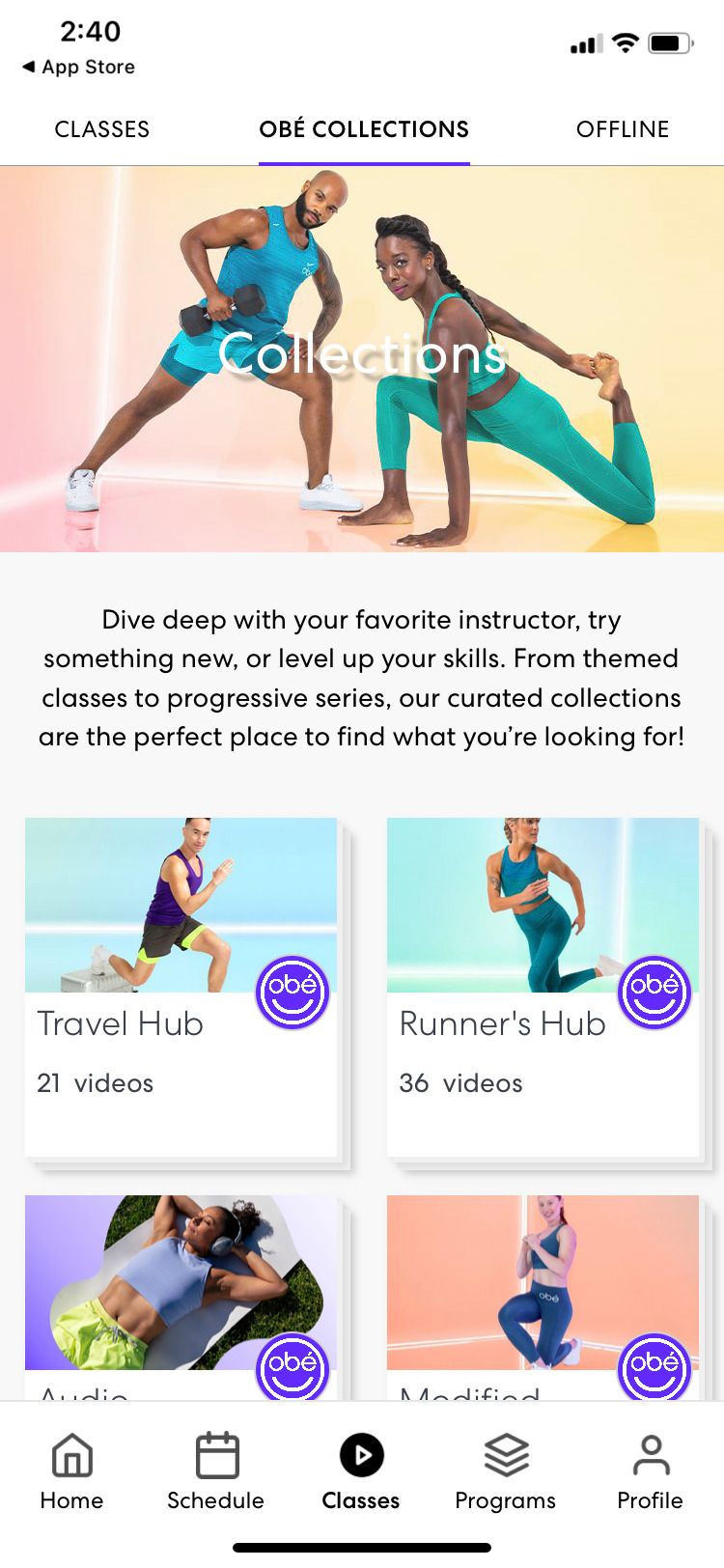 obé Fitness app collections