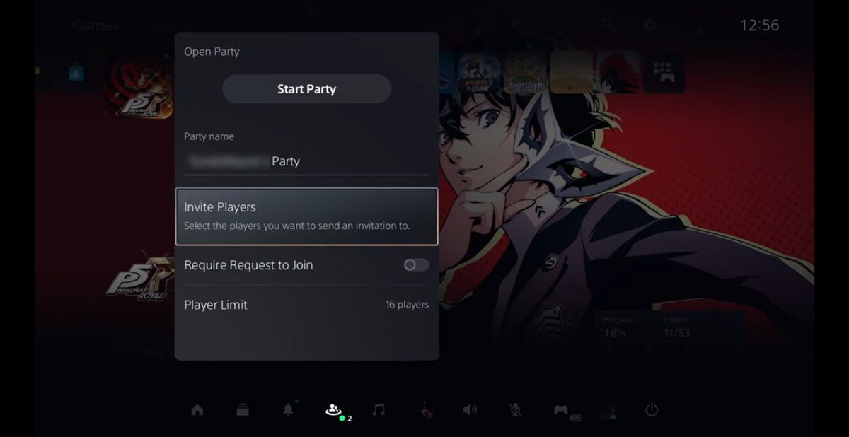 voice chat window on playstation 5 and the invite player option is selected