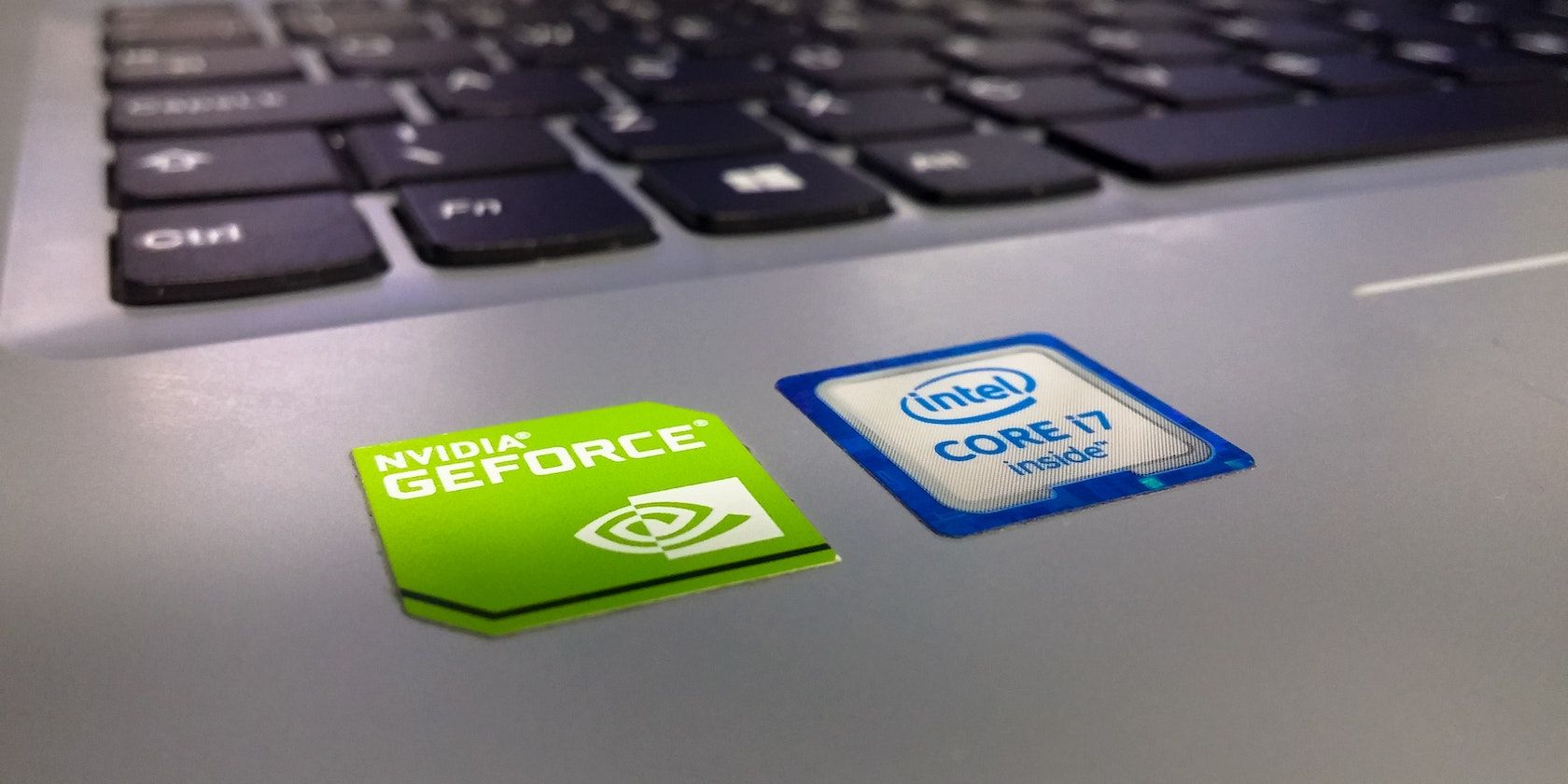 Image of NVIDIA GEFORCE logo sticker on a laptop 