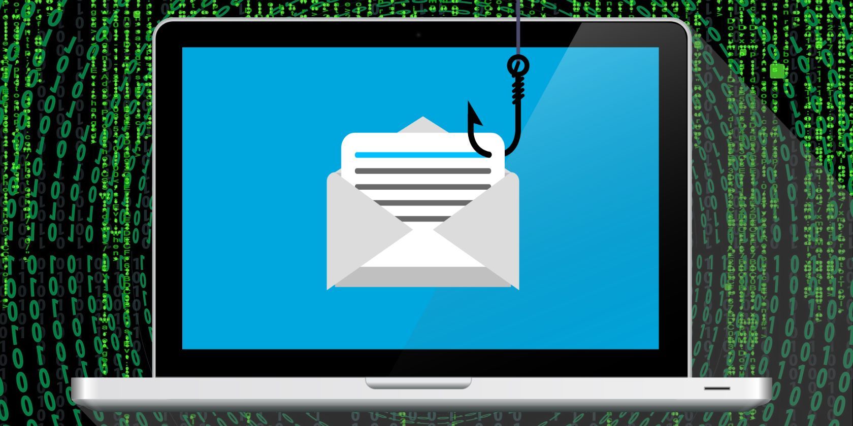 laptop with phishing icon on matrix background 