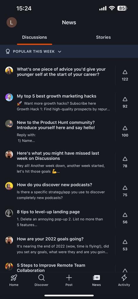 Screenshot showing Product Hunt's discussion page
