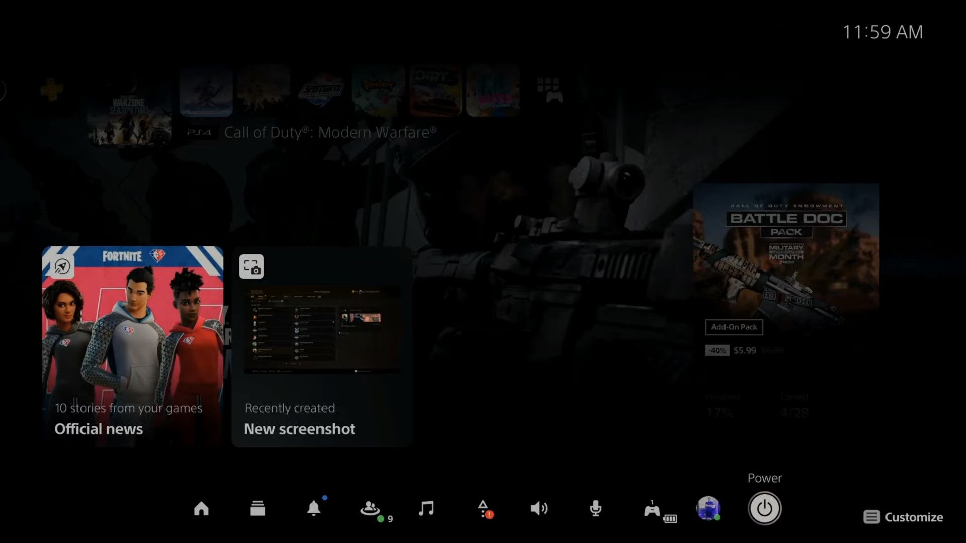 Control Center in PS5