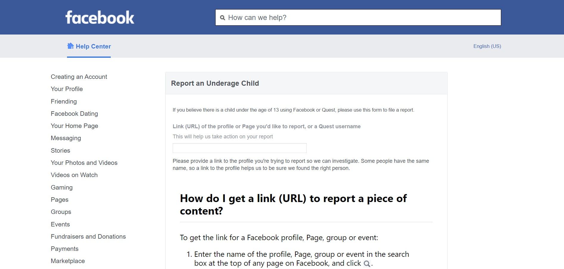 facebook report underage