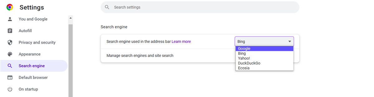 reset search engine used on address bar on Chrome