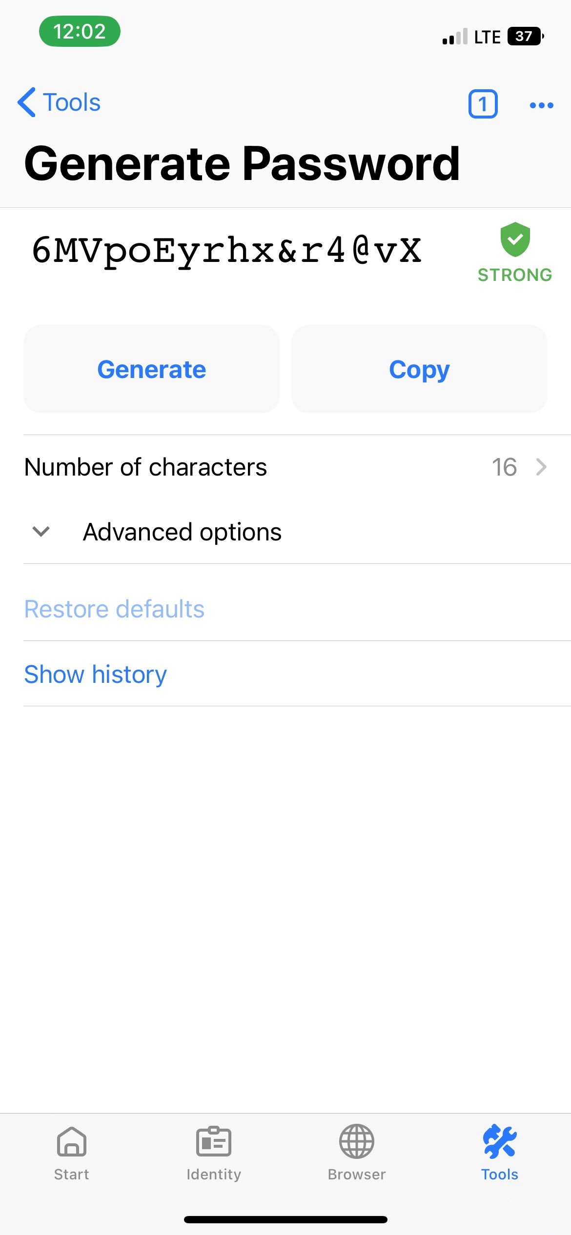 RoboForm password generator on iOS