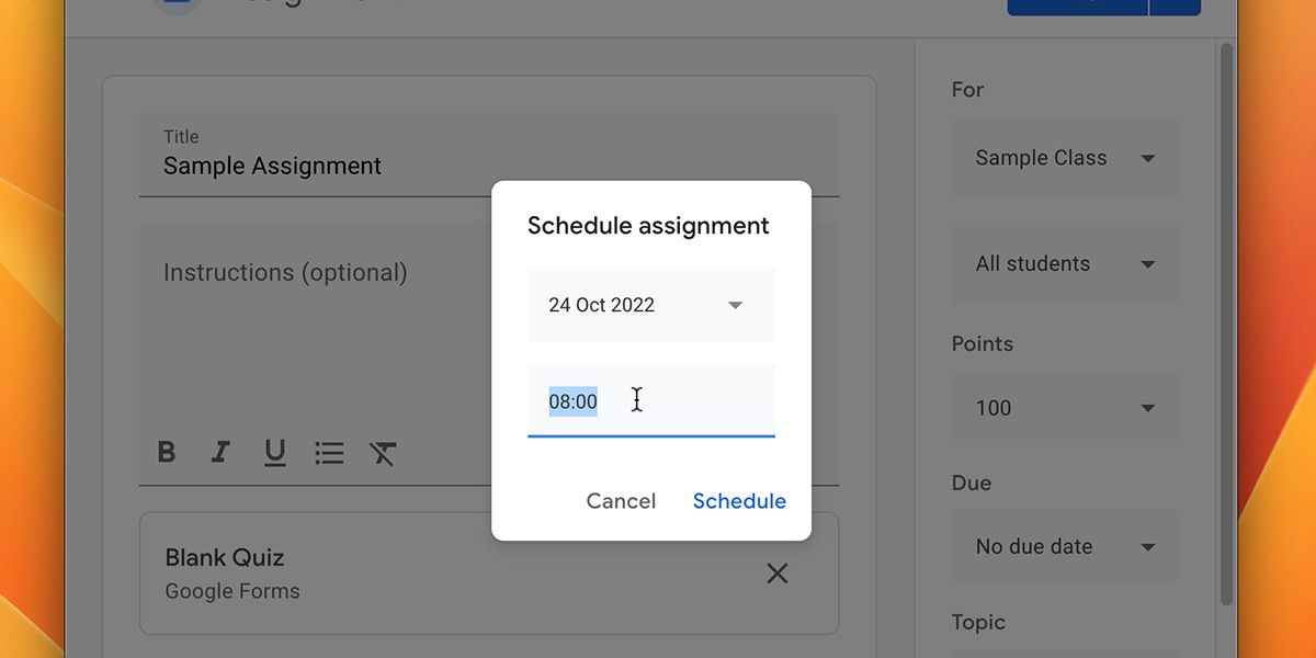 Scheduling assignment in Classroom