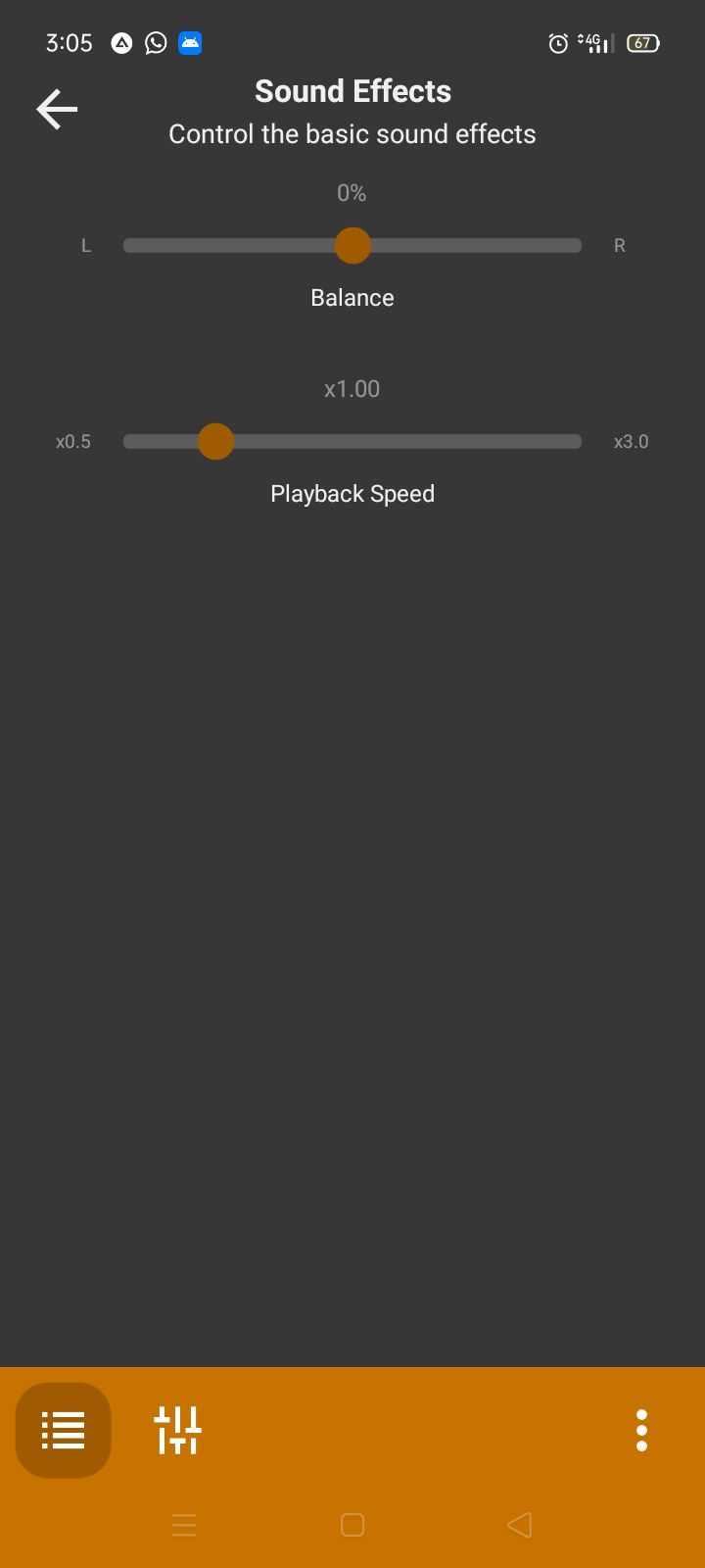 screenshot of AIMP android music player sound settings screen