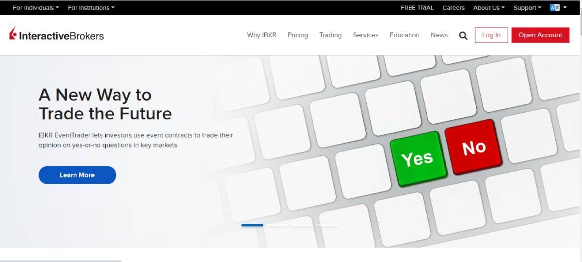 screenshot of interactive brokers homepage