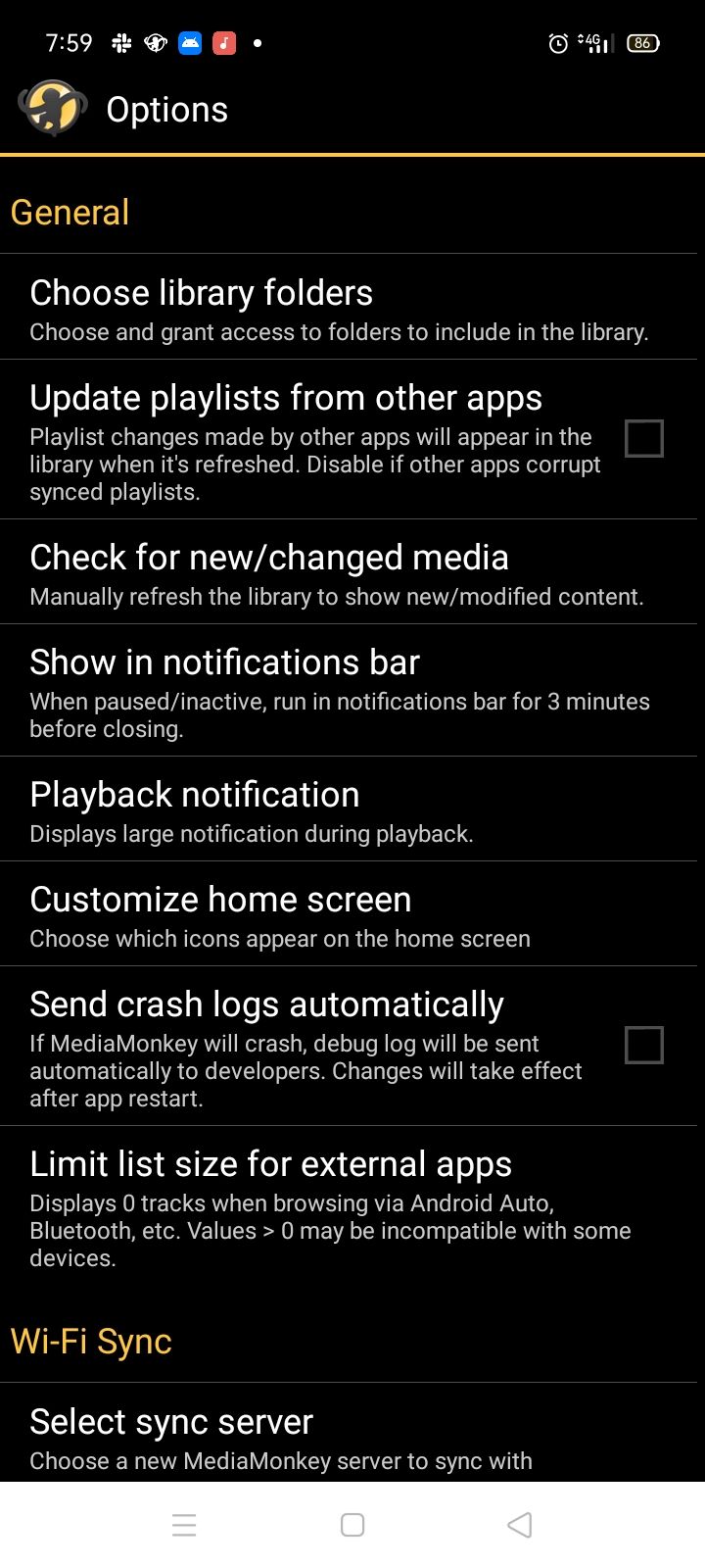 screenshot of mediamonkey showing settings 