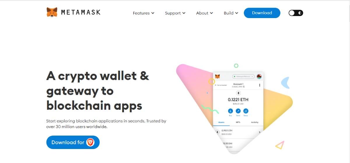 screenshot of metamask wallet homepage