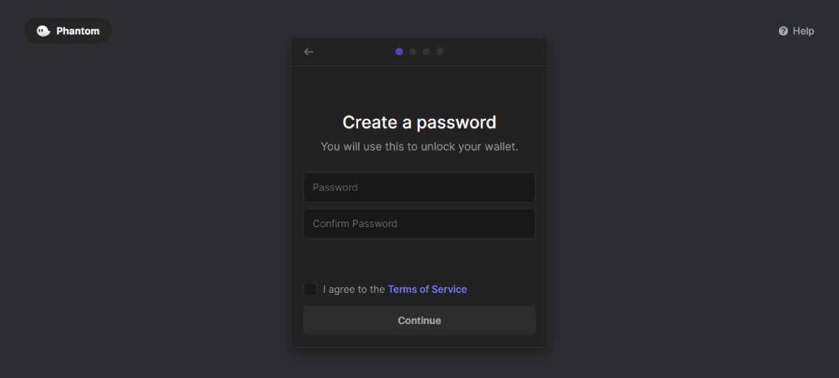 اسکرین شات از پنجره ایجاد رمز عبور کیف پول فانتوم